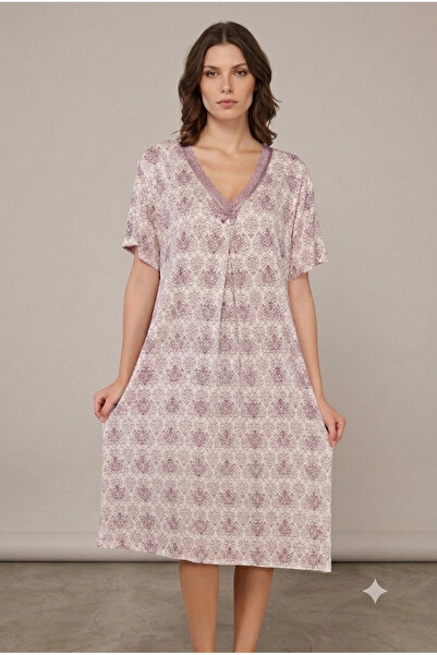 Cotpark Nightgown Viscose Plisse Plus Size with Lace Trim Soft