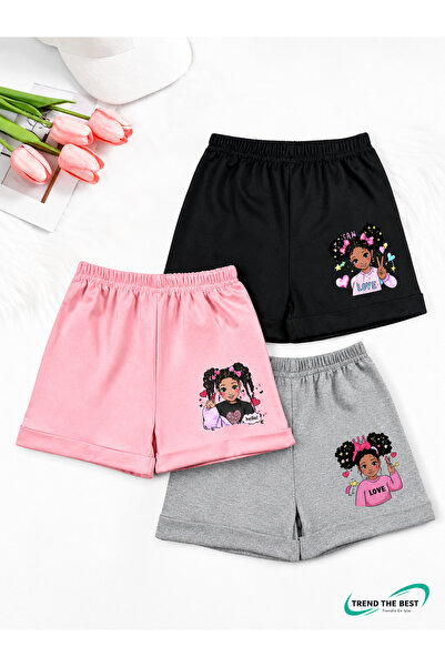 TREND THE BEST Trendin En İyisi Summer Brunette Girl Printed Girls' Black, Gr...