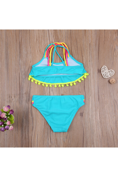 drool 2-piece Tasseled swimsuit (Color: Blue, Age: 3 - 4 years)