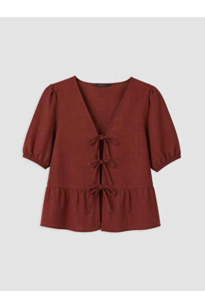 LC Waikiki Peak New Season V-Neck Bow Detailed Blouse