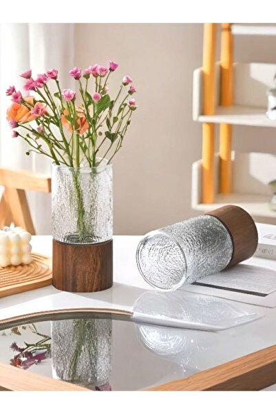 Mony moon Modern Glass Vase Water Texture Luxury Round Wooden Base |   Moony ...