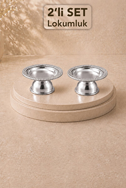 Meleni Home Set of 2 Silver Presentation Bowls with Spike Pattern - Coffee Se...