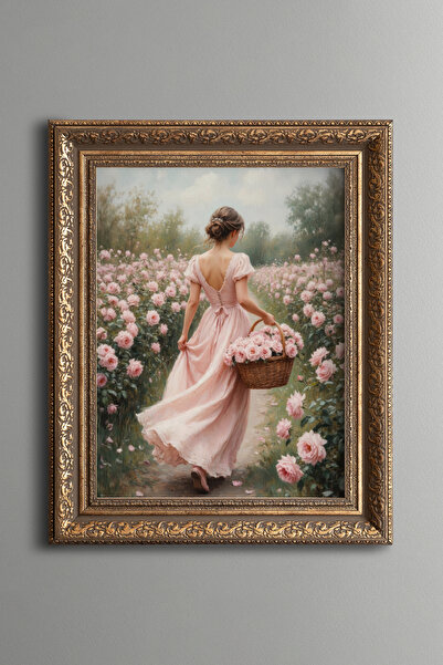 epiqart Walking among Pink Roses – Vintage Patterned Painting – Thick Model