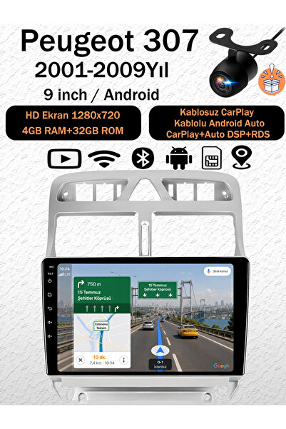 coni Peugeot 307 2001-2009 Uyumlu 4GB RAM 32GB Android Navigasyon Multimedya ...