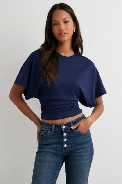 lobivia Women's Waist-Fitted Wide-Sleeve Combed Cotton Blouse