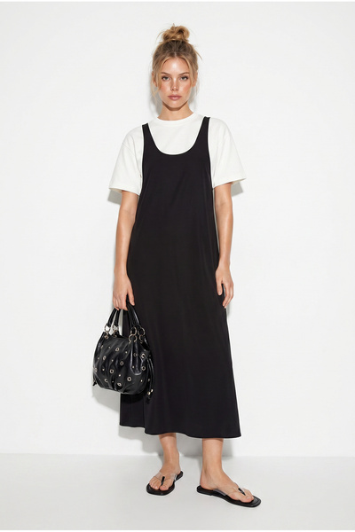 Bianco Lucci Women's Basic T-Shirt Detailed Strappy A-Line Maxi Dress 3598 60...