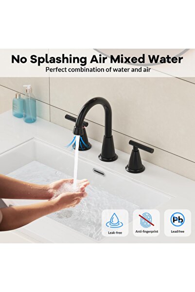 Garvee Bathroom Faucets for Sink 3 Hole, Matte Black Faucet for Bathroom Sink...