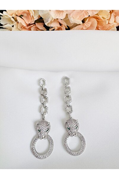 DEVİ fashion Special Series Zircon Stone Tiger Earrings 7 cm