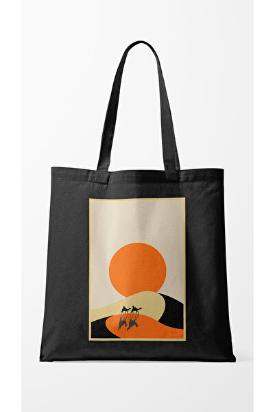 INKD Artistic Gabardine Cloth Bag – Minimalist Desert Painting - 35X40