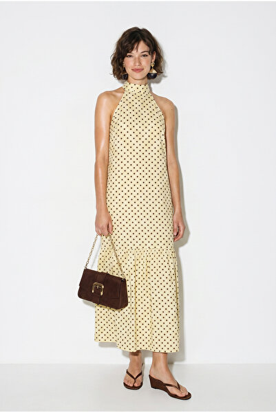 Bianco Lucci Women's Polka Dot Halter Neck Halter Hem Ruffle Long Dress 382 6...