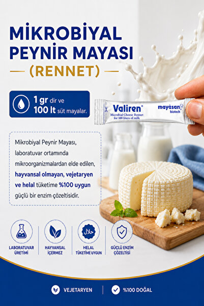 MAYASAN 🧀 Mikrobiyal Peynir Mayası 1 Gr Rennet 100 Lt Süt Mayalama Evde Peyn...