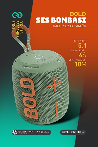 POWERWAY Bold Haki Taşınabilir Ses Bombası Kablosuz Bluetooth Hoparlör Speake...