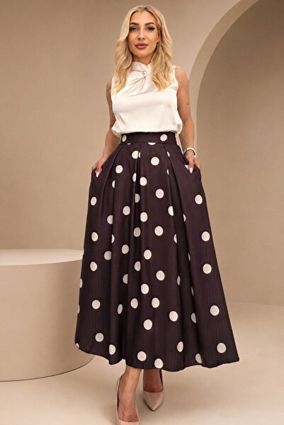 FashionForYou Fustă lungă cu buline Petronela, cu fundă în talie și buzunare,...