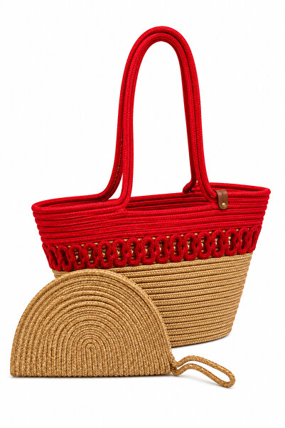 MaVaux Aya Trikot Shoulder Bag + Moss Clutch 2-Piece Women's Straw Bag Set La...