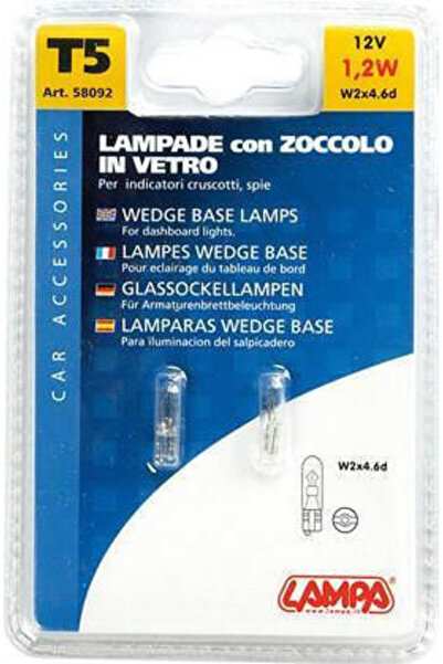 Lampa Λάμπες Αυτοκινήτου με Βάση Σφήνας T5 12V 1.2W 2 τεμάχια