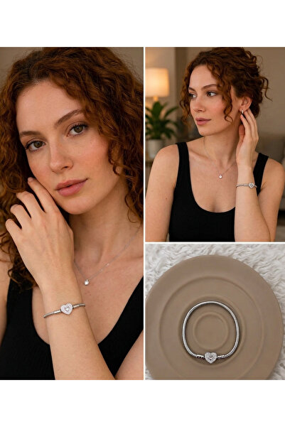 FM 💎   Premium Silver Color Shiny Stone and Heart Detailed Silver Color Char...