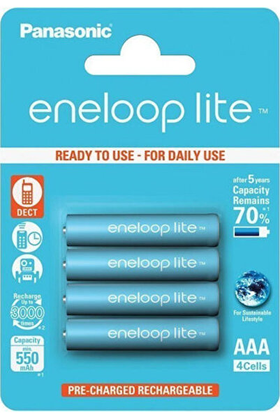 PANASONIC Eneloop Lite Επαναφορτιζόμενη Μπαταρία AAA Ni-MH 550mAh 1.2V 4 τεμάχια