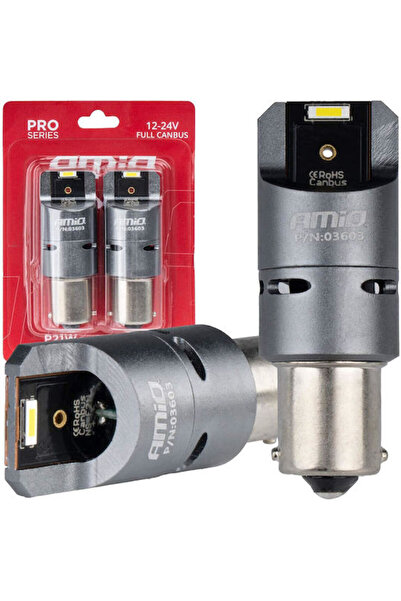 AMIO Λάμπες Αυτοκινήτου BA15S / P21W Canbus LED 6000K Ψυχρό Λευκό 12-24V 2 τε...