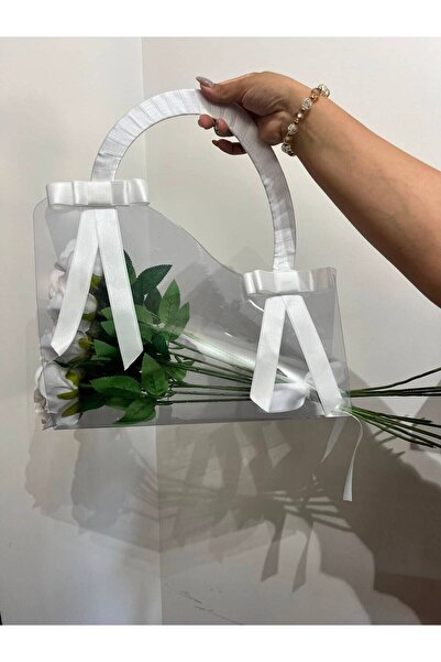 Store ŞEFFAF ÇANTALI 10 ADET BEYAZ YAPAY GÜLLÜ ÇANTALI BUKET