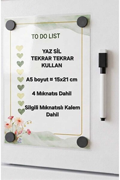 URDE Yaz Sil Mıknatıslı Yapılacaklar Listesi Magnet A5 Çiçekli Kalpli To Do L...