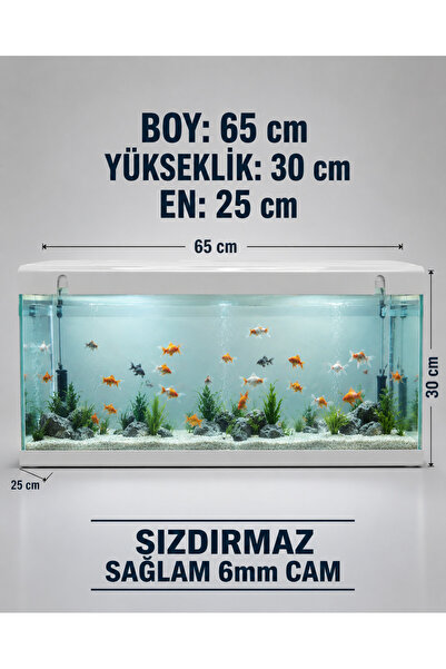 PKR Akvaryum 65 cm 6 mm cam 50 litre beyaz