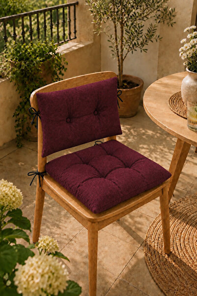 TOPCORN Bağcıklı 40x40-25x40 cm Yumuşak Dolgulu Sırt ve Oturma Minderi Balkon...