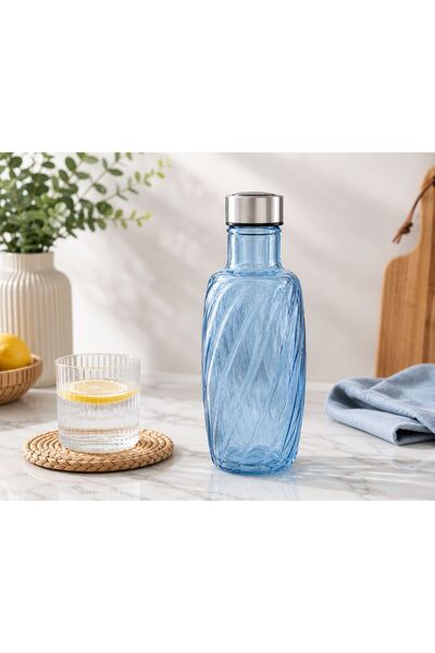 CİHO Cam Sürahi Şişe 1000 ml 1 Litre Dalgalı Desenli Çevirmeli Kapaklı Sürahi...
