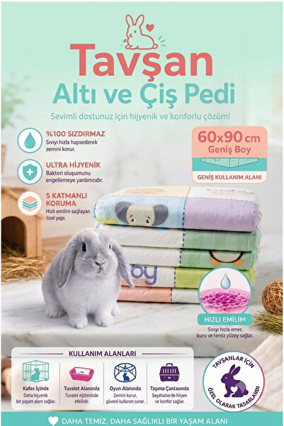 the dermax Tavşan Hamster kemirgen Hijyenik Altlık ve Çiş Pedi 60x90 cm 5 Adet