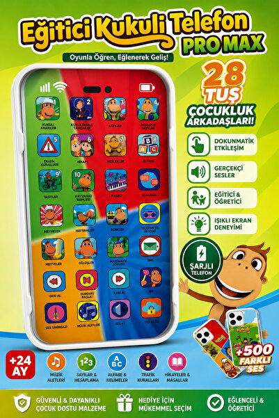 GÜZELYÜZ AVM Eğitici Kukuli Pro Max Şarjlı Oyuncak Telefon | 28 Tuş | 500+ Se...