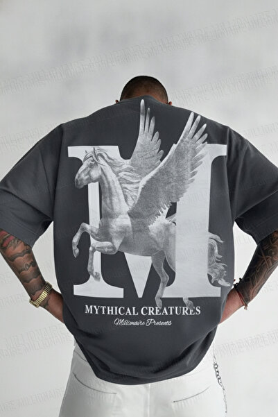 Teenage Millionaire Men's Smoked Mythical Pegasus Printed Black Crew Neck Ove...