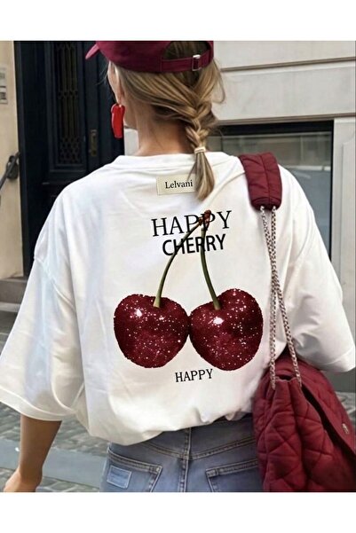 LELVANİ Дамска тениска с кръгло деколте и щампа  "HAPPY CHERRY "
