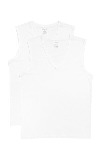 Kom 100% Cotton Sleeveless 2-Piece Undershirt, V-Neck Undershirt