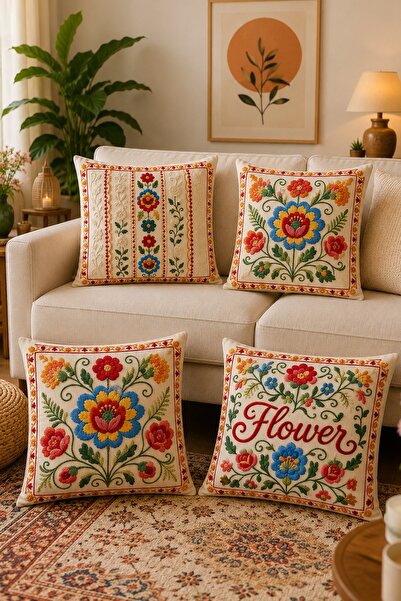 EVPANYA Set de 4 huse de pernă cu model floral brodat