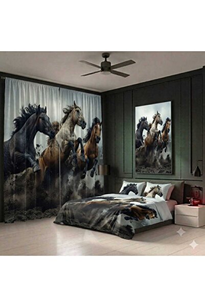 Elmas Dizayn 240*280 cm Double Wing 2 Pieces Background Curtain and 240*260 c...
