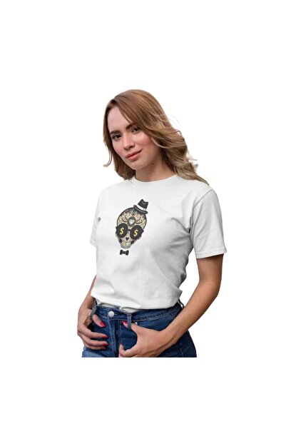 Barinoska تي شيرت نسائي أبيض مطبوع خصيصًا، 100% قطن، تصميم عصري، ياقة دائرية،...