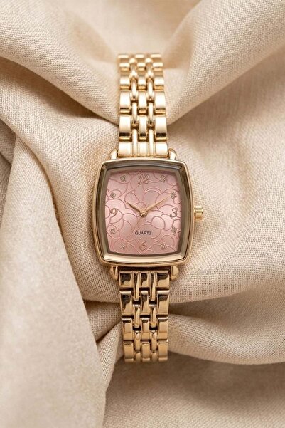 GANYMET Snies Women's Gold Steel Band Pink Dial Rectangular Oval Case Elegant...