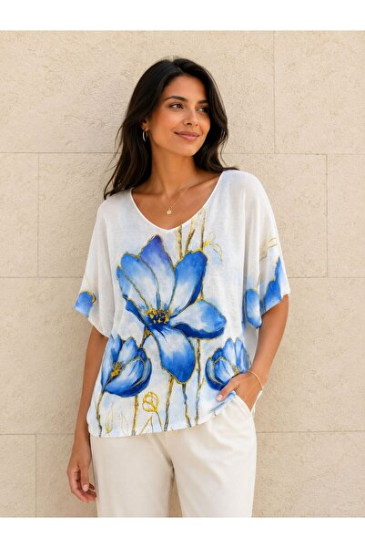 AGORATEKSTİL Women's New Season Digital Mercerized Blouse 40-46