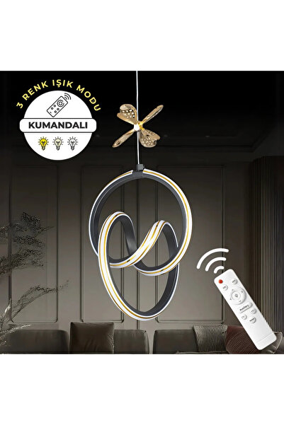 ADOĞAN Led Avize Yaren Uzaktan Kumandalı 3 Renk Ledli Özel Tasarım Çizgili Ke...