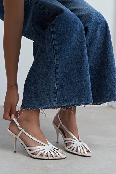 NİŞANTAŞI SHOES Eryu Sedef Satin Open Toe Detailed Caged Women's Heeled Shoes