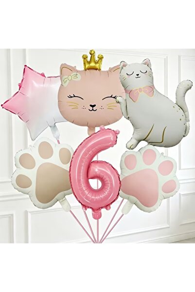 ÇITIPITISTORE Cat-Themed Paw Foil Balloon Birthday Party Set