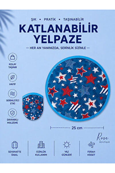 RoseCo00 Katlanabilir Kolay Taşınabilir Yuvarlak Yelpaze 25CM