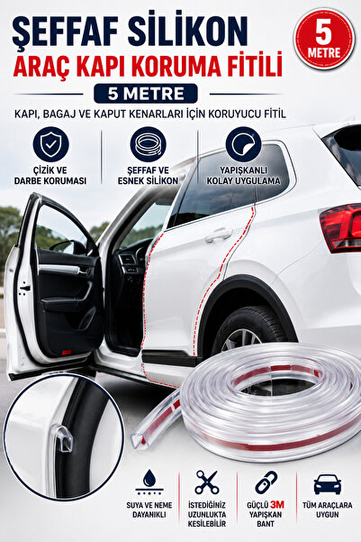 Hane Dostu 5 Metre Şeffaf Silikon Araç Kapı Koruma Fitili Yapışkanlı Kapı Çiz...