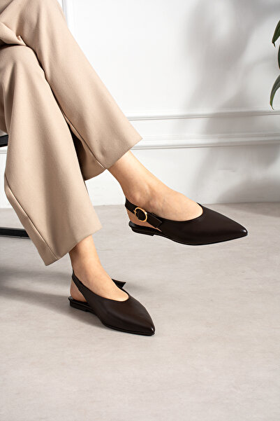 LORENN SHOES Hilda Brown Matte Pointed Toe Belt Detailed Short Heeled Women's...