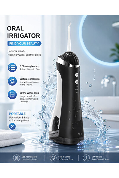 EasyLife Portable Oral Irrigator Water Flosser water pick (Black)– 3 Cleaning...