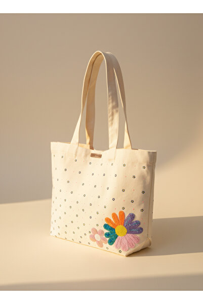 Vogue Visage Daisy Corner Sequin Canvas Tote Bag