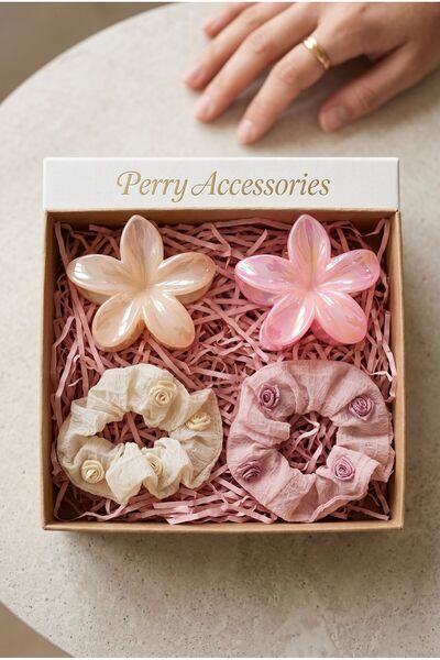 perry accessories 4-Piece Buckle Set: 2 Floral Pattern Lotus Buckles, 2 Rose-...