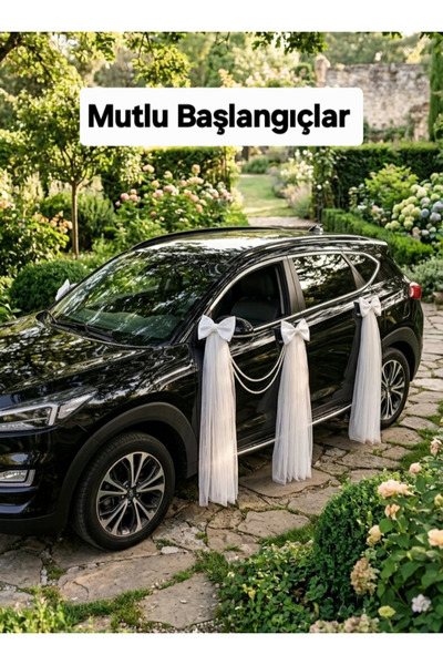 Mutlu Başlangıçlar PREMIUM GELİN ARABA SÜSLEME 2 ADET İNCİLİ AYNA SÜSÜ 2 ADET...