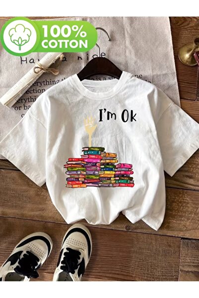 AEMİ Unisex I'M Ok Printed Oversize Crew Neck T-Shirt