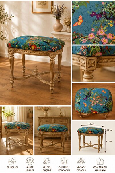 DİBA CONCEPT VINTAGE ÇİÇEK DESENLİ MASİF AHŞAP RUF