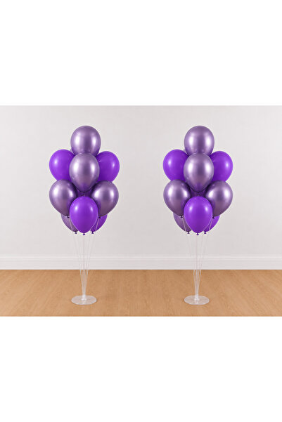 Balonsan Purple Chrome Purple 14 Balloons 7 Balloon Stands 2 Pieces